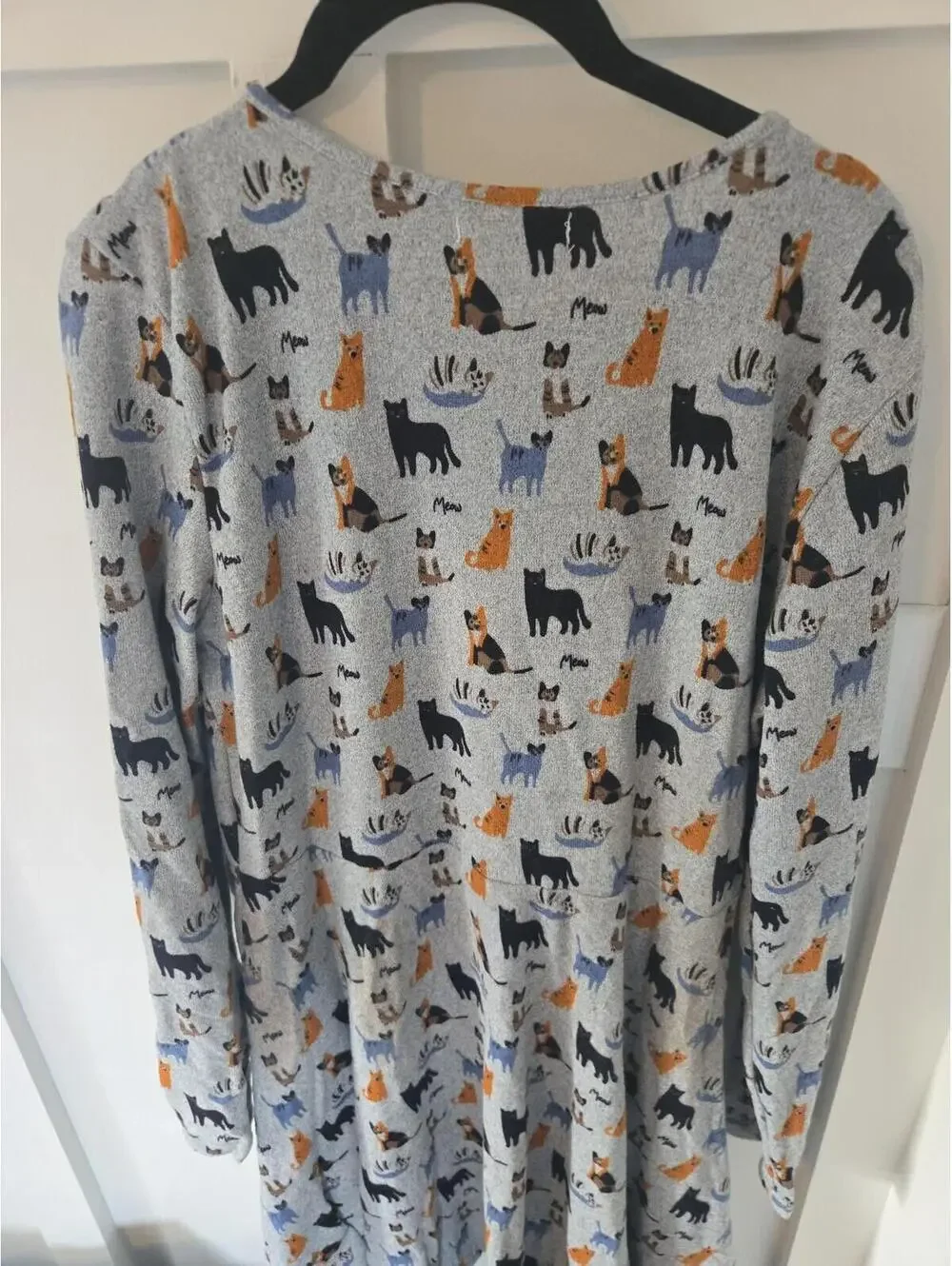 L.A. Soul Gray Cat Print Long Sleeve Fit and Flare Dress XL - Picture 3 of 5